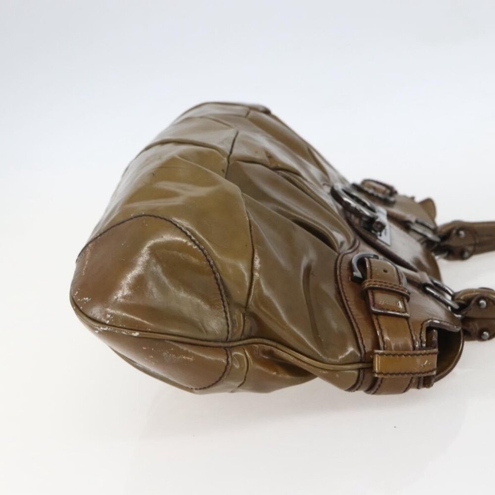 Authentic Salvatore Ferragamo Gancini Shoulder Bag Enamel Brown Silver - Picture 12 of 16